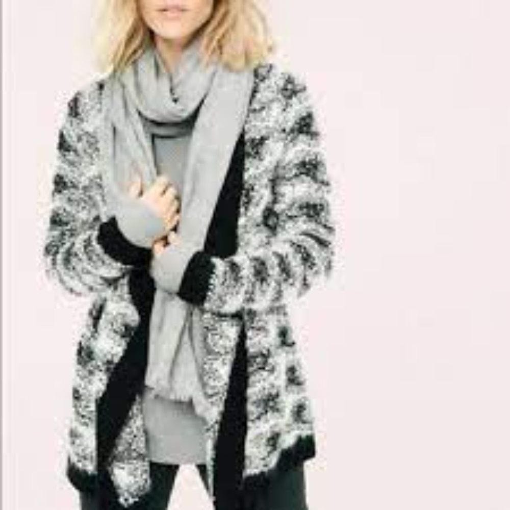Lou and Grey #346494 Soft Snowbound Open Cardigan Marled Sweater M